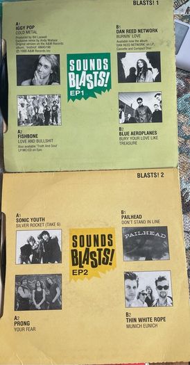SOUND BLASTS! 1 and 2. Two long play singles featuring 8 bands vinyl record. In picture sleeves and vg+ condition. Bargain price for both records
