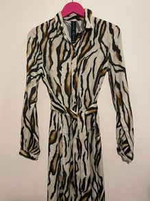 JANE LUSHKA Fabulous Animal Print Button Down Midi Dress With Matching Belt Size XS!