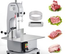 Commercial Electric Meat Bandsaw, 650W Stainless Steel Countertop Meat Sawing Machine, Workbench 315 x 460 mm, 110 mm Max Cutting Thickness, Frozen Fish Cutter for Rib Pork Beef