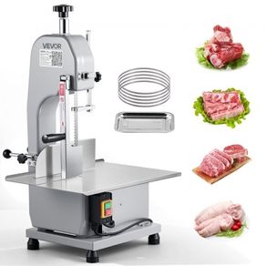 Commercial Electric Meat Bandsaw, 650W Stainless Steel Countertop Meat Sawing Machine, Workbench 315 x 460 mm, 110 mm Max Cutting Thickness, Frozen Fish Cutter for Rib Pork Beef