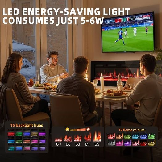 50"/127cm Electric Fireplace - Adjustable 12 Color Flame & Crackling Sound, 900W/1500W Fire Place with Precise 15-30 C Thermostat, Intuitive Touch Screen & Remote, Perfect for Media Walls