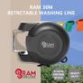 30 metre Retractable Reel Clothes Lines Washing Line with Twin Cable - Wall Mounted Heavy Duty Clothes Dryer 2 x 15m Lines of Drying Space, Black Image 2