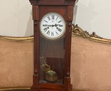 Vintage wall clock, classic wooden case pendulum style, beautiful decorative piece (may need servicing)