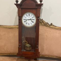 Vintage wall clock, classic wooden case pendulum style, beautiful decorative piece (may need servicing)
