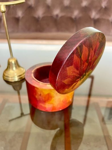 Vintage German Wooden Hand Painted Lacquered Jewellery Trinket Box Ring Box
