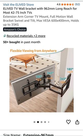 New ELIVED TV Wall bracket with 962mm Long Reach for Most 42-75 Inch TVs