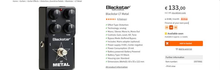 Blackstar LT Metal distortion pedal