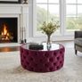 Velvet Button-Tufted Round Coffee Table with Tinted Glass Top Diameter: 80 cm Image 5