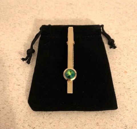 Mid Century Gold-Tone Green Stone Tie Clip