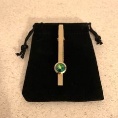 Vintage Gold-Tone Green Stone Tie Clip