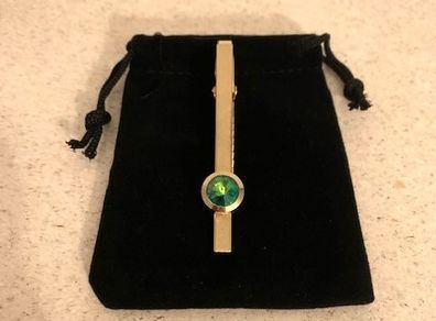 Vintage Gold-Tone Green Stone Tie Clip