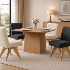 Set of 2 Modern Dining Chairs with V shaped Wooden Legs Chenille Beige Armless Kitchen Chairs with Soft Chenille Cover and Sturdy Wooden Leg
