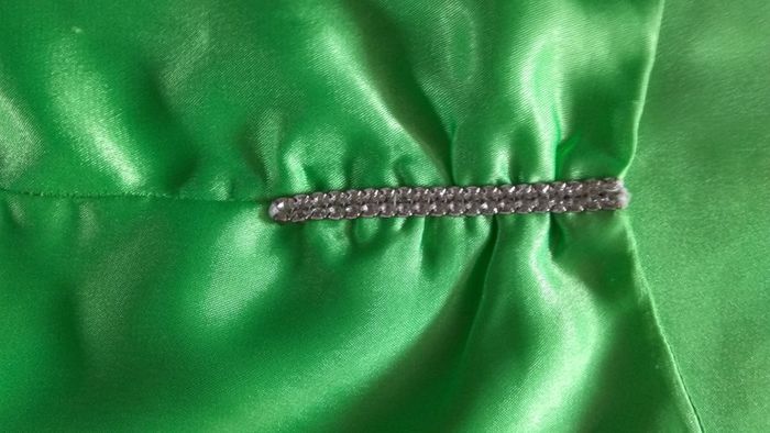 Fancy bright green satin dress with crystals