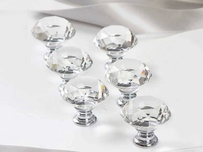 6 PCS Cabinet Knobs with 2 Sizes Screws, 30mm Drawer Handles Crystal Glass Diamond Shaped cupboards Door Knobs
