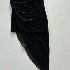 Zara Black Velvet Asymmetric Midi Skirt Size S