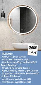 LED Bathroom Mirror Gold Dual LED Defogger Antifog 80cm