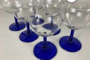 A bundle of Vintage Retro Luminarc Arcoroc Made in France Mid Century Cobalt Stemmed Wine Glasses ( 6 )