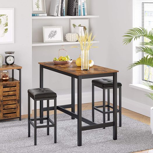Set of 2 Bar Stools 40 x 30 x 62 cm Backless PU Cover Easy Assembly Industrial Design Dining Kitchen Bar Stool Black Seat and Black Frame