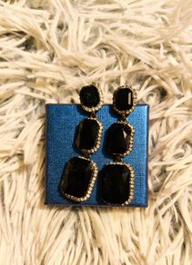 Black Gemstone Drop Earrings