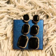 Black Gemstone Drop Earrings