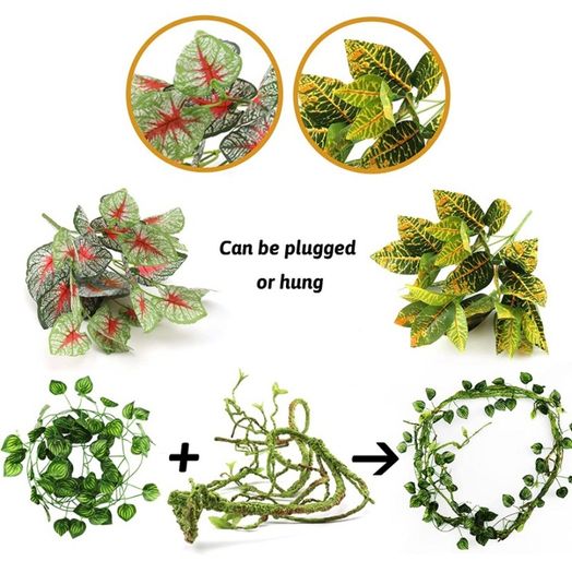 Reptile Plants, Terrarium Hanging Plant Vines Artificial Leaves Reptile Hide, Leopard Gecko Tank Accessories, Terrarium Decorations for Bearded Dragon Lizard Snake Geckos Chameleon (FREE POSTAGE)