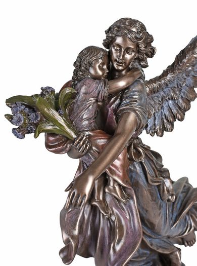 Veronese Guardian Angel with Child Sculpture  Art Nouveau Bronze Finish 27cm