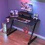 Gaming Desk 100 x 55 cm, Gaming Desk with Monitor Shelf, PC Gaming Table Gaming Table with Carbon Fibre Surface, Gaming Table, Computer Desks for Home with Drink Holder and Headphone Hooks Image 2