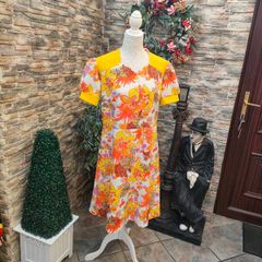 Vintage 60s 70s Yellow floral mini dress small medium