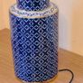 Large Ceramic Forino Blue Glazed Patterned Table Lamp with Shade Image 4