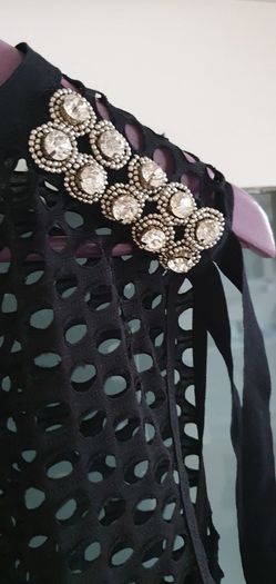 fumblin' foe black mesh dress with embellished shoulder detail Sz M (Fit 8 - 12 UK) - Rrp 149