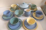 Beautiful 21 Piece (including Teapot) "Harlequin" Collection of Woodsware Utilityware in the Three Colourways, Beryl, Jasmine and Iris