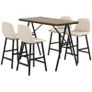 Bar set 5-piece, table and 4 chairs, button tufting, thick padding, linen-look, Beige Image 6