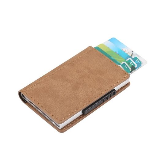 PU Leather Aluminum Holder Pocket ID Card RFID Blocking Mini Magic Wallet Automatic Credit Card Coin Purse