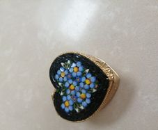 Micro mosaic tiny heart shaped box Forgetmenots