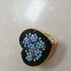 Micro mosaic tiny heart shaped box Forgetmenots