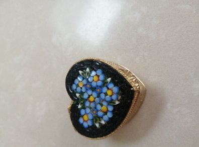 Micro mosaic tiny heart shaped box Forgetmenots