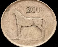 [#2120] - Ireland 1986 | ERROR Weak Strike | 20 Pence | Horse | KM.25