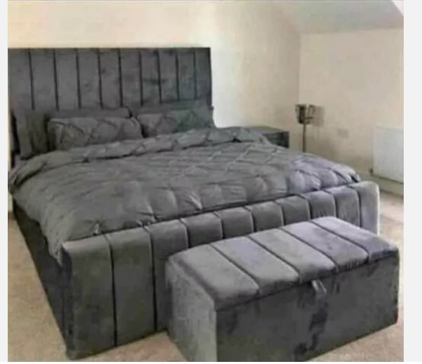 New Ottoman Storage Panel Plush Velvet Upholstered Bed Frame Double & King Size