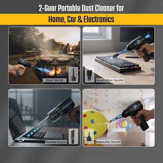 Car Vacuum cleaner & Air Blower Cordless  Mini Powerful 12000Pa Suction, Portable Small Hoover, HEPA, Accessories for Interior, PC, Home & Kitchen