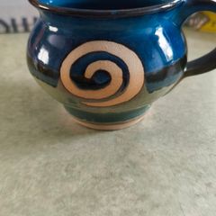 Jack O'Patsy Blue & Green Swirl Round Belly Mug Hand Crafted Ireland