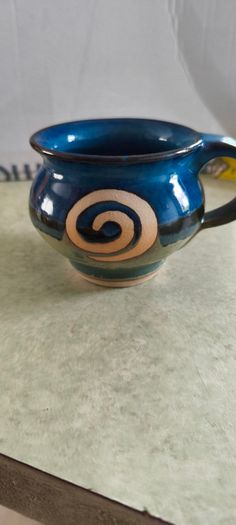 Jack O'Patsy Blue & Green Swirl Round Belly Mug Hand Crafted Ireland