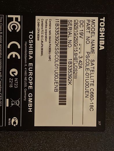 Toshiba Satellite C660-18C, Intel Celeron CPU 925, 2.3GHz, 4GB Ram, 255GB HDD, Windows 10, Microsoft Edge, Chrome and VLC