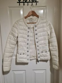 Pinko white puffer jacket crystal buttons