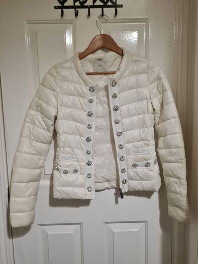 Pinko white puffer jacket crystal buttons