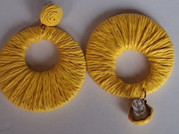 Golden Yellow Raffia Woven Stud Hollow Out Woven Hoop Earrings