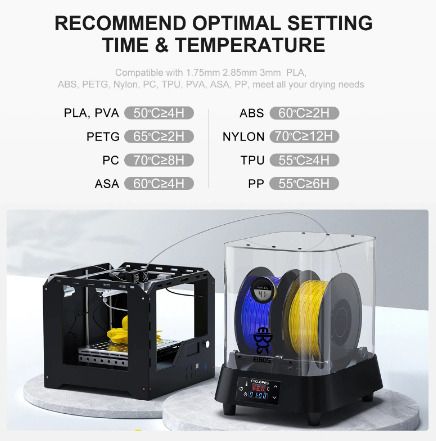 EIBOS Extra Large Dry Box, Filament Dryer,1.75mm, 2.85mm, 3.00mm 3D Filament Compatible: DRY FAST, EXTRA LARGE, Dry Sift Screen