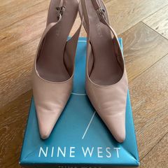 Nine West Dusty Pink Leather Sling Back Heels UK6