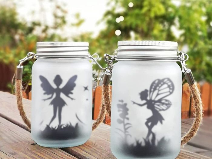 2 Pack Fairy Solar Lantern Outdoor, Garden Ornaments IP44 Waterproof Hanging Frosted Glass Solar Mason Jar Lights for Table, Yard, Garden, Patio, Lawns (Warm)