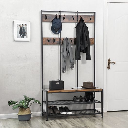 New XXL Metal Hall Tree Coat Rack with Shoe Bench - FREE P&P