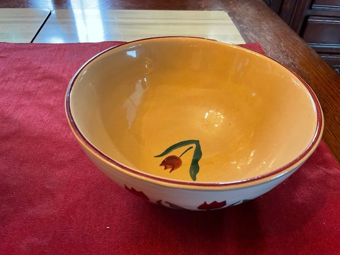 Nicholas Mosse Red lawn set of two , 4 inch jug and a 6 inch diameter bowl . Both have blemishes but perfect for  display